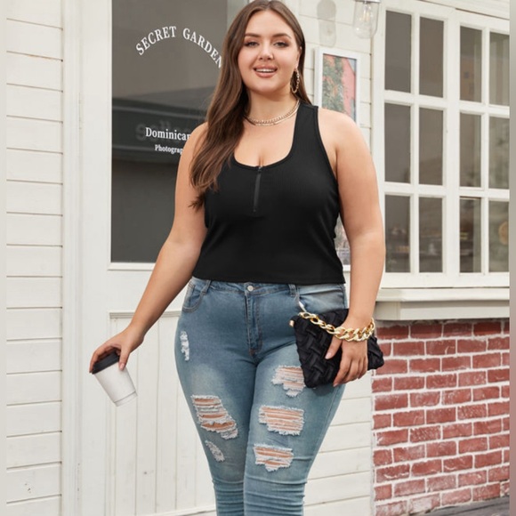 Zipper Front Racerback Ribbed Tank Top - Picture 1 of 8